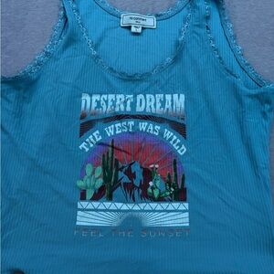 No Comment Teal Desert Graphic Crop Top